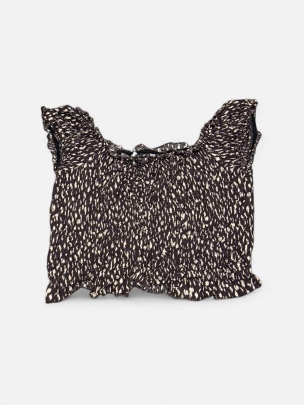 Smocked Black Crop Top with Cream Speckle Print